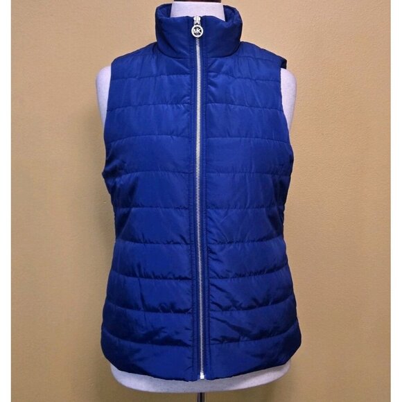 Michael Kors Quilted Blue Vest Womens Medium Sleeveless Puffer Jacket Coat EUC - Picture 1 of 9